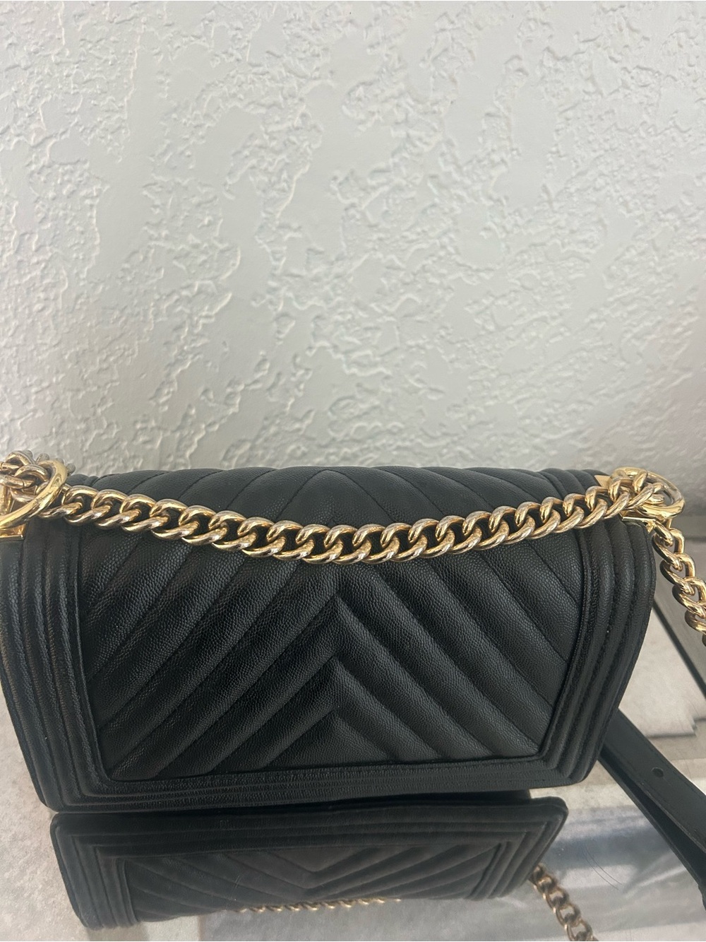 Black Quilted Crossbody Bag with Gold Chain Strap